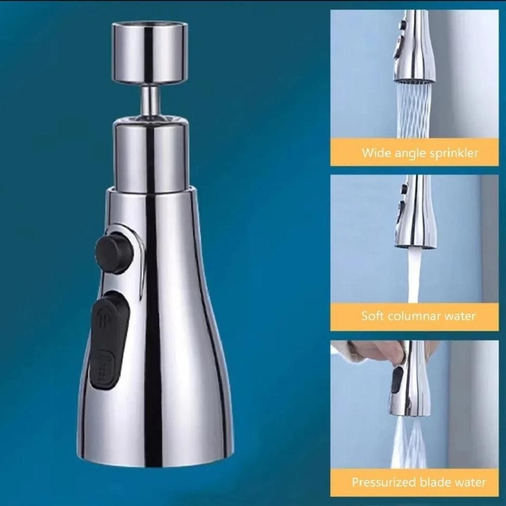 3 Modes Kitchen Sink Faucet With Big Angle Rotatable Anti-Splash Head for Kitchen Rotating Sink Aerator (Silver)
