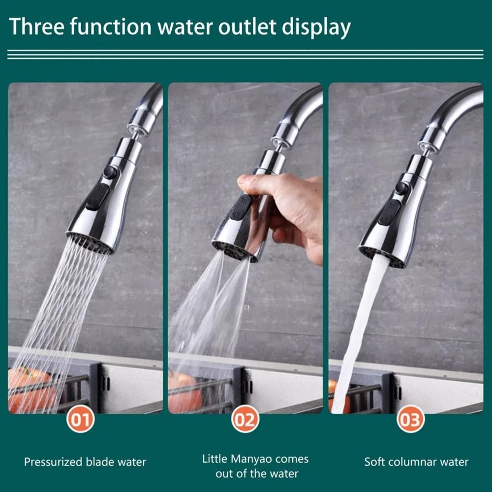 3 Modes Kitchen Sink Faucet With Big Angle Rotatable Anti-Splash Head for Kitchen Rotating Sink Aerator (Silver)